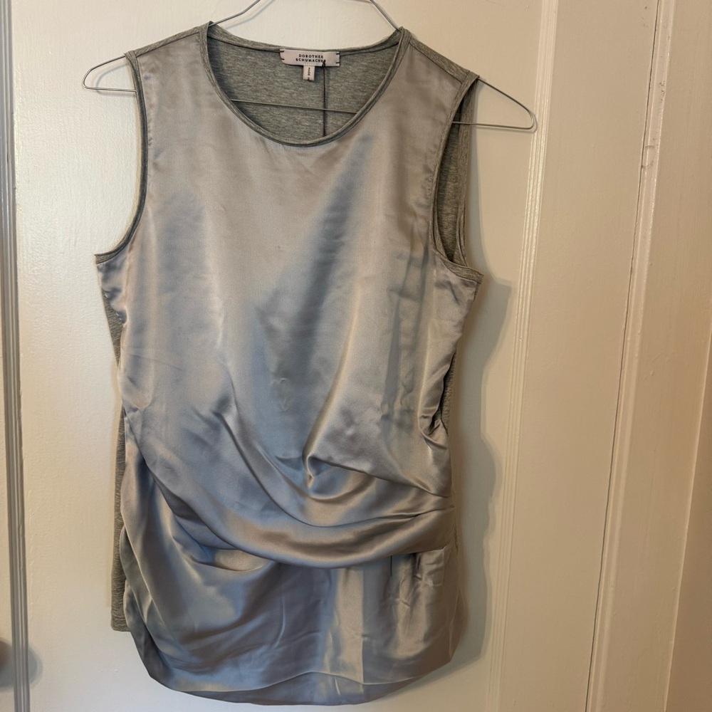 Dorothee Schumacher Silk Front Tank Top Gray Silver NWT Size 4